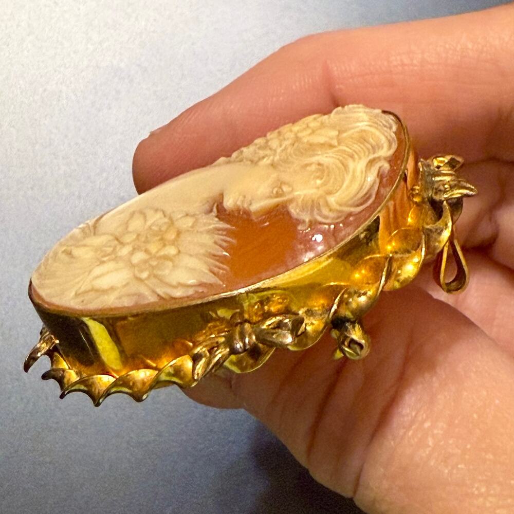 🎊HP!🎊Vintage Samsan 1/20 12k Gold Filled Hand Carved Shell Cameo - Picture 6 of 7
